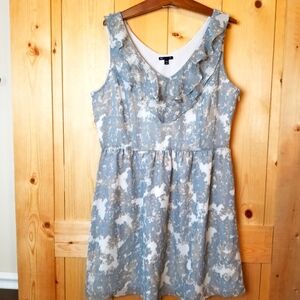 Gap Neutrals Chiffon Sleeveless Ruffle V-Neck Elastic Waist Side Zip Dress